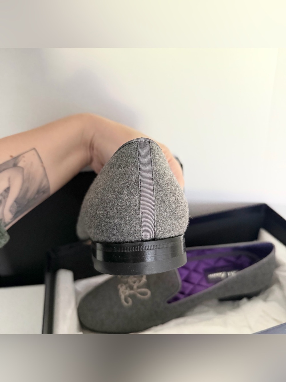 Ralph Lauren Purple Label Alonzo Plaid Wool Tweed Slipper in Grey NIB NWT - Picture 10 of 13